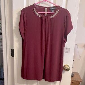 Liz Claiborne Maroon Embellished Blouse